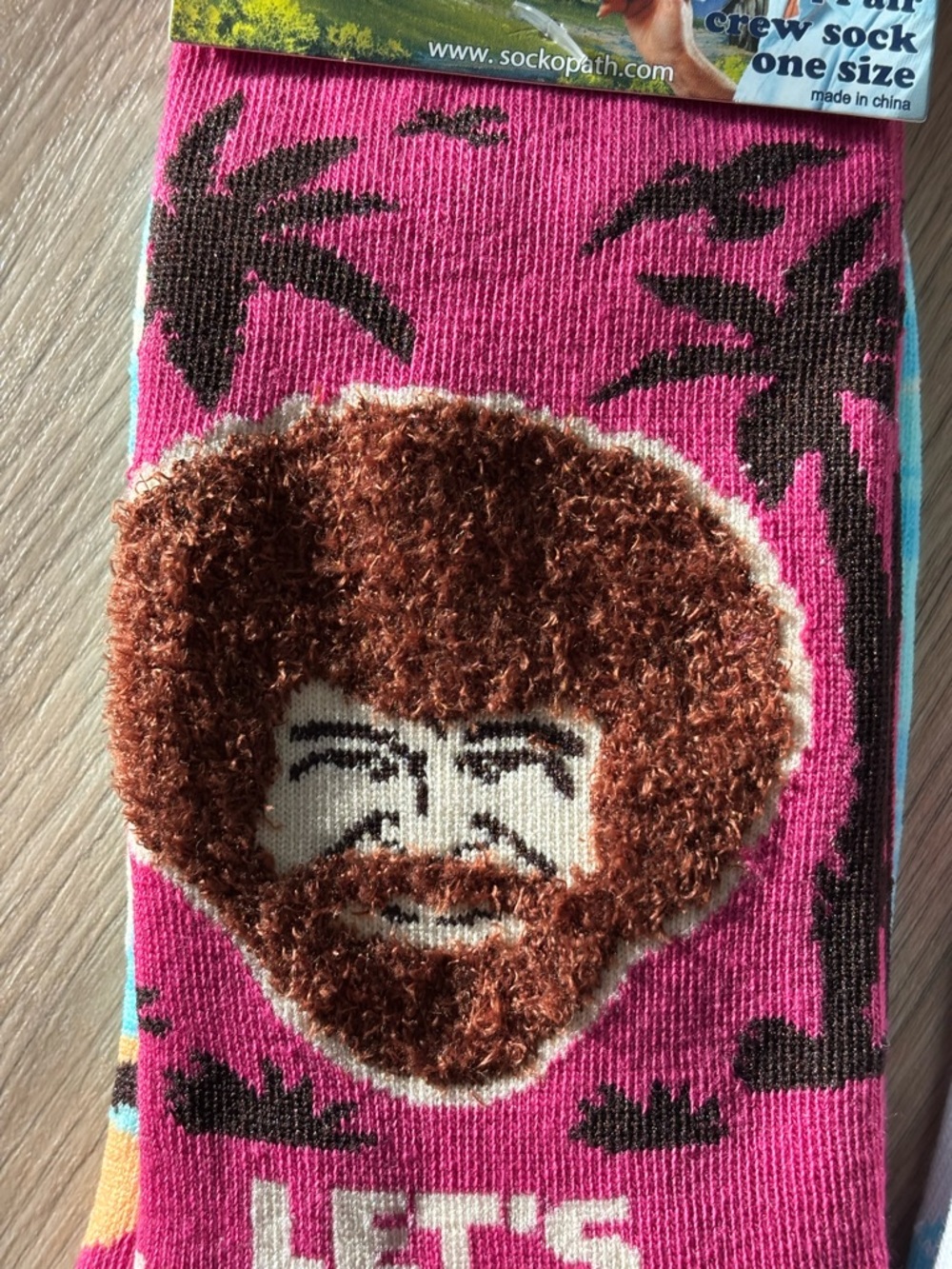Novelty Crew Socks in Pink with Brown Fuzzy Accent set of 2 pairs